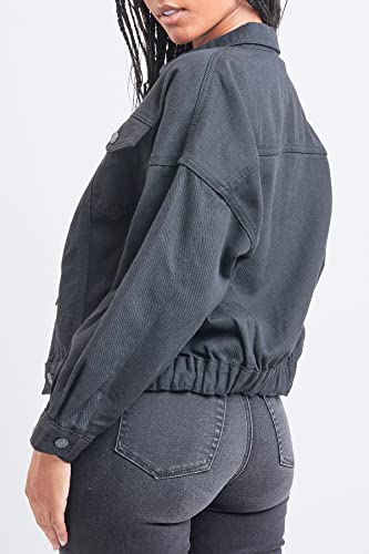 Ymi Womens Junior 80'S Denim Oversized Jacket, Black, Medium Us #TOP3