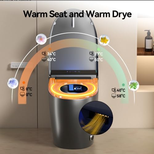 Inodoro inteligente moderno con bidé integrado, inodoros de una pieza en gris con secador, inodoro japonés con luz nocturna y pantalla LED, inodoro eléctrico con tapa de apertura y cierre automático, asiento calefactado (gris) miniatura 4