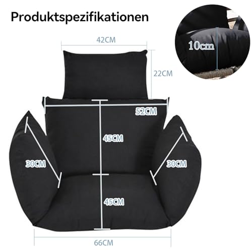 DKIEI Hängesessel Kissen, Auflagen Polster für Rattan Hängesschaukel Schwarz Hängekorb Kissen für Schaukel Korb, Sitzkissen für Hängesessel Outdoor