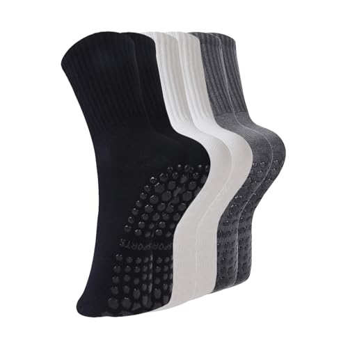 Image of BONANGEL Pilates Socks with Grips for Women, 3 Pairs Womens Grippy Yoga Ballet Barre Hospital Gym Athletic Socks
