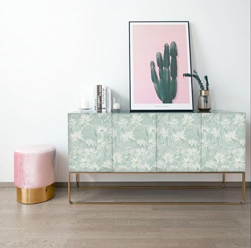 Fiula Green Lotus Wallpaper Peel and Stick Wallpaper Flower Wallpaper 39.5CMx3M Removable Wallpaper Self Adhesive Wallpaper Decorative Shelf Drawer Liner Roll Waterproof