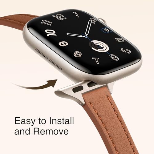 Image of STIROLL Slim Leather Bands Compatible with Apple Watch Band 49mm 46mm 45mm 44mm 42mm(Series 3 2 1), Top Grain Leather Watch Thin Wristband for iWatch Ultra SE Series 11 10 9 8 7 6 5 4