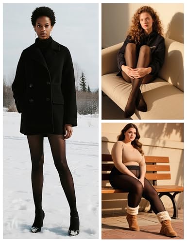 Image of Vosda Women's Fleece-Lined Tights - Ultra-Warm Fake Sheer Look Pantyhose Thick Leggings for Winter