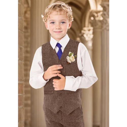 Formal Boys Tweed Vest Toddler Tuxedo 4 Button Vest for Kids3
