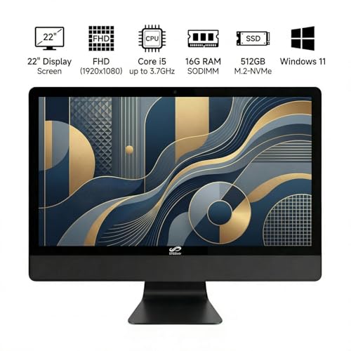 Image of STGSivir All in One Desktop Computer, 22 inch FHD Display, Intel Core i5 up to 3.7G, 16G RAM, 512G SSD, WiFi, BT 5.0, RGB Keyboard & Mouse, Webcam, Windows 11 Home