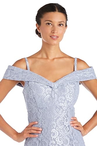 Image of R&M Richards Women's Off The Shoulder Formal Gown - Glitter Lace Mermaid Evening Dress for Wedding Guest & Cocktail Attire