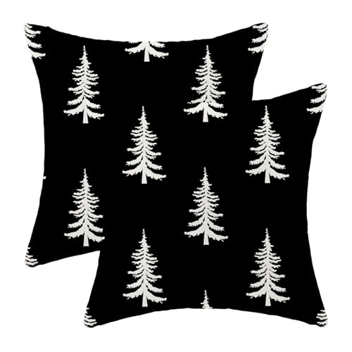 CXMEIFLY Christmas Pillow Covers 22x22 Inch Set of 2 Black Cream Christmas Tree Decor Throw Pillows Winter Xmas Holiday Outdoor Cushion Cases for Couch Bed Decorations