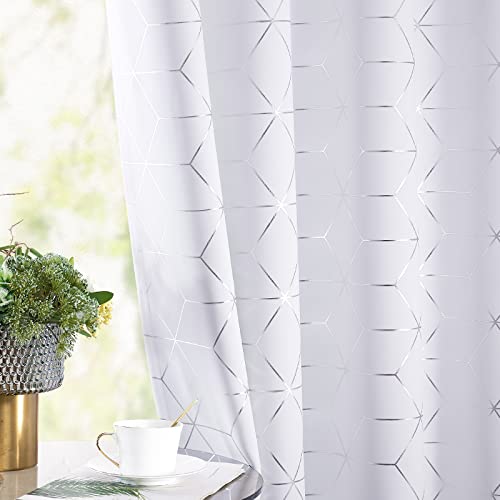 Jinchan Silver Solid Diamond Curtain Foil Print Grommet Room Darkening Soft Sturdy Thermal Insulated Shades For Teens Kids Bedroom Living Room Nursery 84 Inches Length 2 Panels White #TOP5