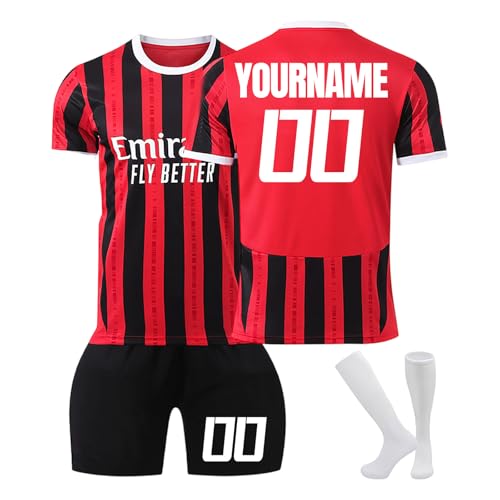 Genérico Camiseta Fútbol Milan Personalizadas para Hombres Niño, equipación Fútbol DIY Nombre y Número con Conjunto Top Pantalón Corto y Calcetines Regalo de Fútbol