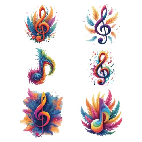 arricraft 6 Pcs Iron on Decals Patches, 6 Sizes Colorful Musical Notes Iron on Stickers Plants Heat Transfer Stickers Plastic Washable Patches for Clothes Decor Backpacks Cover
