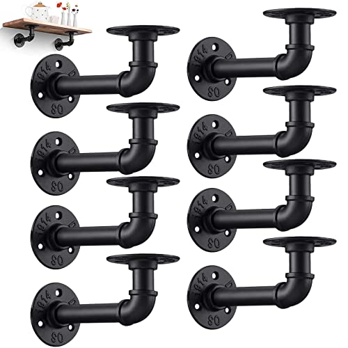 Industrial Diy Pipe Shelf Brackets,Vintage Black Iron Wall Mount Pipe Shelving Bracket, Rustic Home Pipe Shelf, 8 Pack #TOP7