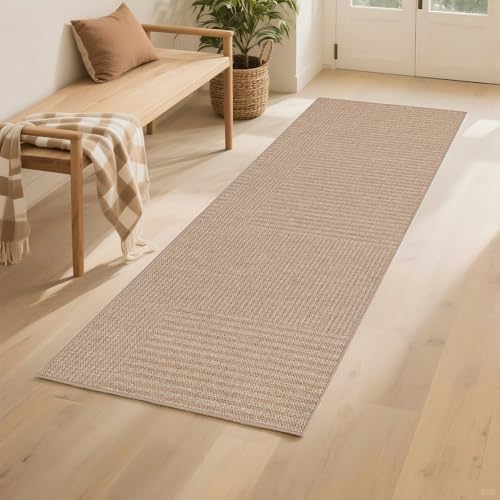 Arvenchy Easy Jute Rug 2x6: Indoor Outdoor Natural Boho Area Rugs for Hallway Patio Non Slip - Farmhouse Neutral Contemporary Carpet Mat for Entryway Kitchen Laundry Room Bedroom Washable