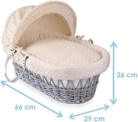 Clair de Lune | Dimple Grey Wicker Moses Basket with bedding | Includes mattress, Hood, Padded liner, Coverlet | UK Made with love (Cream)