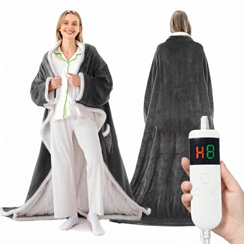 Image of Wearable Heated Blanket With Sleeves & Foot Pocket, Heated Throw Blankets Fast Heating Blanket With 10 Heat Settings Auto Shut Off Over-Heat Protection-Warm Gift, Machine Washable, 52 inch*72 inch+18 inch