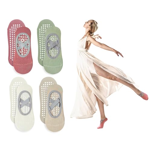 4 Pares Calcetines De Yoga, Mujer Antideslizantes Pilates Calceti...