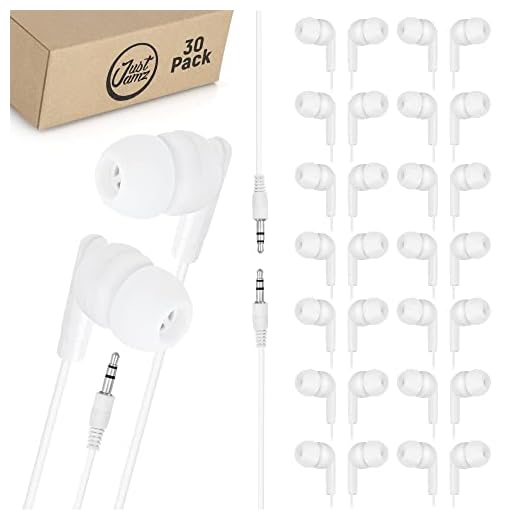 Pearl White In-Ear Earbuds, 30 Pack Disposable Earphones, Affordable Headphones, 3.5 MM Audio Jack for Schools, Kids, Classrooms & Libraries