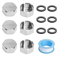 6 Stück 3/4 Zoll Blindstopfen Set aus 304 Edelstahl Schlauchkappen Sechskant Innengewinde Rohrkappe Endkappe mit Gummidichtungen und PTFE Band, Wasserleitung Verschlusskappe baustopfen für Garten