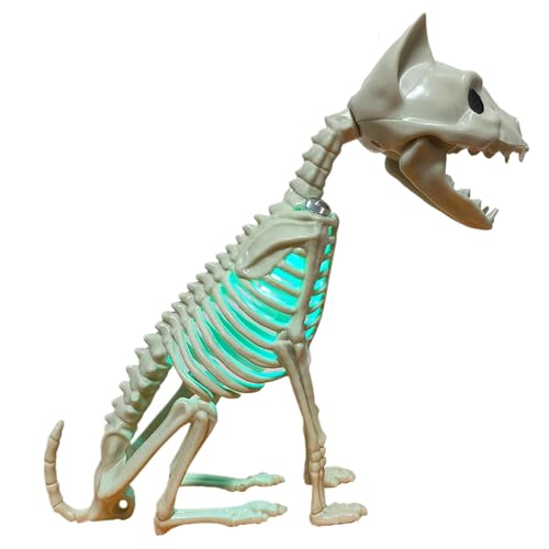 Squelette de chat assis décoration Halloween lumineuse et figurine animale mobile