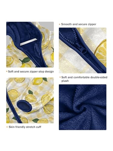 Lemon Yellow Buffalo Plaid Girls Fleece Jacket Girls Fall Jacket Boys Coats Zip Up Hoodie Children Outerwear 2-10T3