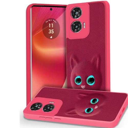 Image of AESTMO Back Case Cover for Moto Edge 50 Fusion / G85 5G Back Cover | 3D Cat Cover | Leather Finish | Full Body Protection | Camera Protection Back Cover for Moto Edge 50 Fusion / G85 5G (Pink)