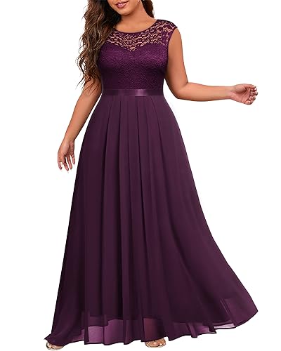 Miusol Women's Plus Size Sleeveless Scoop Neck Floral Lace Bridesmaid Evening Party Maxi Dress