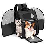 Cat Backpack Carrier, Nobleza Breathable Mesh Dog Carrier Backpacks with Inner Safety Leash Reflective Strip and Cushion Back Support, Pet Carrier Backpacks for Hiking Travel Camping