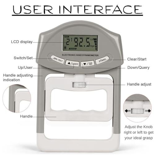 Image of Constant Digital Hand Dynamometer Grip Strength Tester - 198lbs /90kgs - LCD Display, Adjustable Handle - Smart Memory Recall - for Home, Sports, Rehab & Clinical Use (Grey)