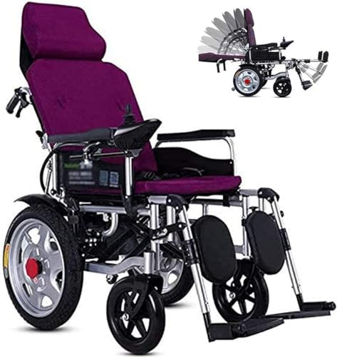 PXOCDEO Fauteuil Roulant Électrique avec Appui-Tête, Fauteuil Roulant électrique Pliable à Double Fonction, IDÉAL pour Personnes HANDICAPÉES et Personnes âgées, Supporte 120kg,Purple 20a