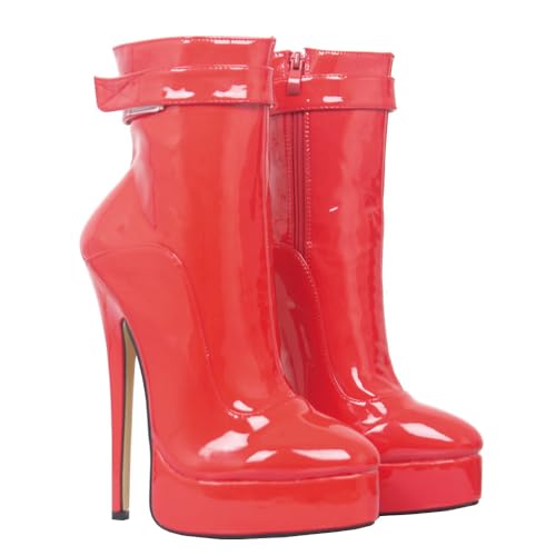 PSMTNNBB Tacones Altos 18CM Moda Super Grueso Fondo Elástico Botas Cortas-Red||36