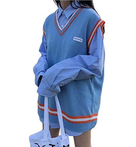 YuYo レディース ニット ベスト 通学 ゆったり 無地 Vネック ニットセーター ノースリーブ 通勤 ベスト チョッキ 制服 学院風 秋 冬 トップス おしゃれ 可愛い 大きいサイズ 韓国ファッション