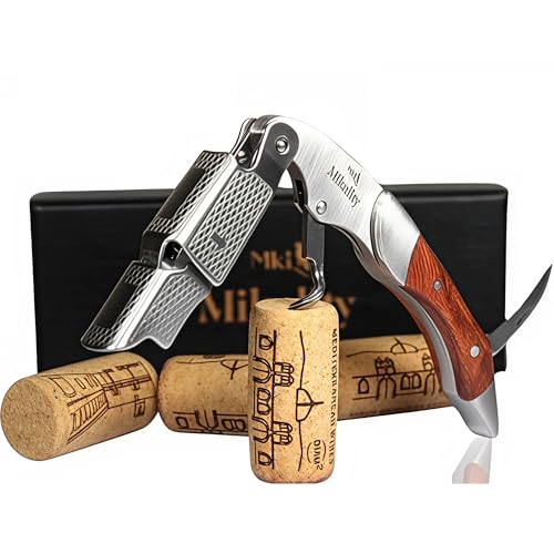 MIKALITY Sacacorchos Profesional, Abridor de Vino, Sacacorchos de Camarero, De Acero Inoxidable y Madera, con Estuche,Regalo Original Hombre, Duradero, Funcionalidad y Estetica