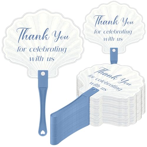 Image of 50 Pcs Seashells and Wedding Bells Decoration Wedding Hand Fans Last Toast on The Coast Bachelorette Favors Plastic Handheld Fans Bule Coastal Seashell Favors for Guests Ceremony Bridal Shower