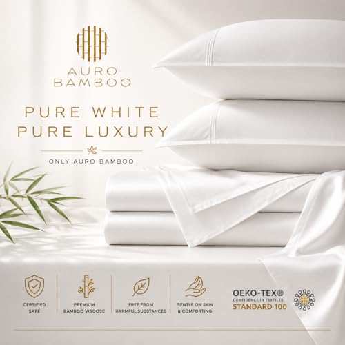 White is Luxury — 100% Viscose from Bamboo Bed Sheets, Cooling Sheets for Hot Sleepers, Silky Soft & Breathable Bedding, Deep Pocket Fitted Sheet with Corner Straps, Hotel Collection. by AURO BAMBOO - Image 2