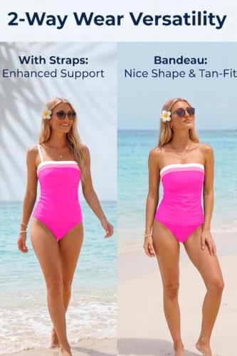 Image of Daci Womens Strapless Tankini Swimsuits- 2 Piece Tummy Control Tankini Swimsuit Bandeau Tankini Tops with Bottoms