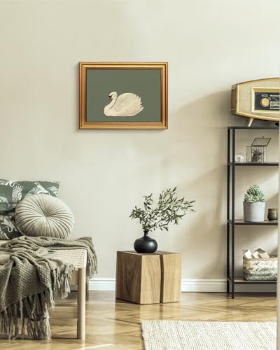 Image of VIYYIEA Vintage Gold Framed Wall Art for Living Room, Swan Canvas Prints Home Decor, Oil Painting Picture, Bedroom Wall Decor Gifts for Friends or Family -【Swan Green】-(16L x 12W)