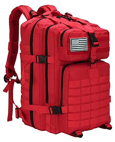 Luckin Packin Military Tactical Backpack for Men Women Army 3 Day Assault Pack Molle Bag 45 Liter Large Rucksack Red