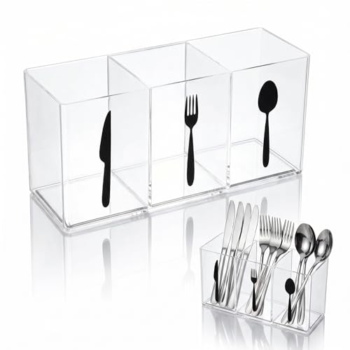 Snuviax Acrylic Cutlery Storage Organizer, Transparent Silverware Caddy