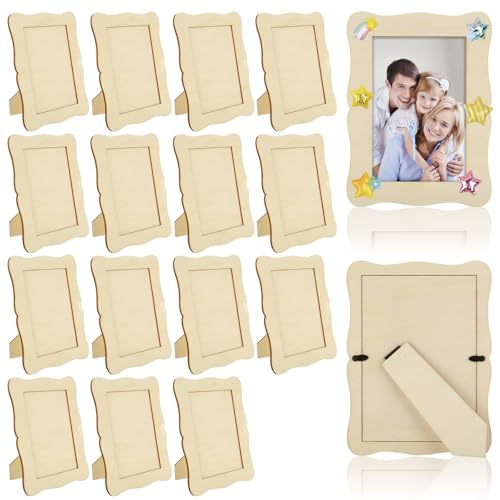 LDHHYH 24 PCS DIY Wooden Picture Frames, Unfinished Wooden Photo Frames for Crafts, 14x19cm Painting Picture Frame with Stand for Creative Art School Project Gift Making