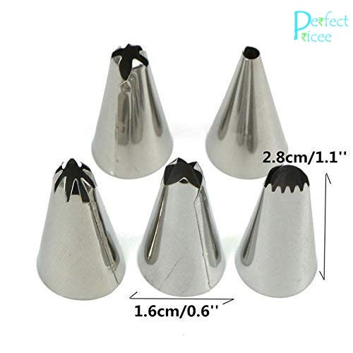 Perfect Pricee Stainless Steel Nozzles with Extra 50 Piping Bag Cake Muffin Decoration Icing Reusable and Washable Kitchen Tool Kit; Standard Size; Silver -Set of 12 Pieces 2