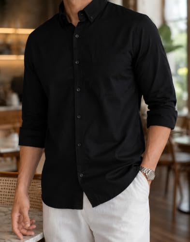 Image of Majestic Man Men's Solid Pure Cotton Casual Shirt - Slim Fit | Full Sleeves | Soft & Breathable Fabric