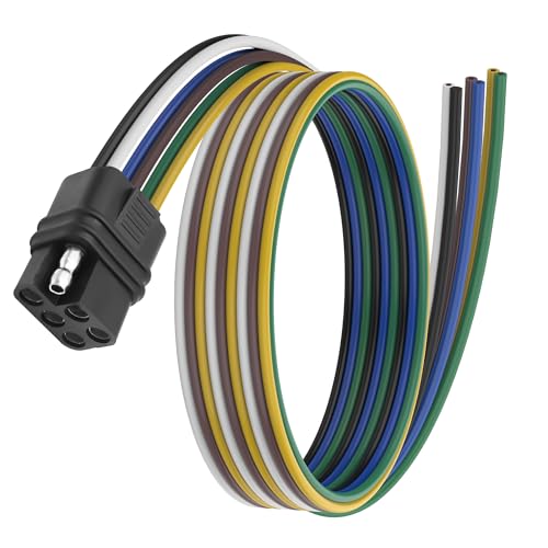 XMSJSIY 6-Way Square Trailer Plug Extension Bare Wire 6 Pin Square Female Wiring Harness Connectors Trailer-Side and Vehicle-Side Open End Cable Pigtail Cord-1M/3.2FT