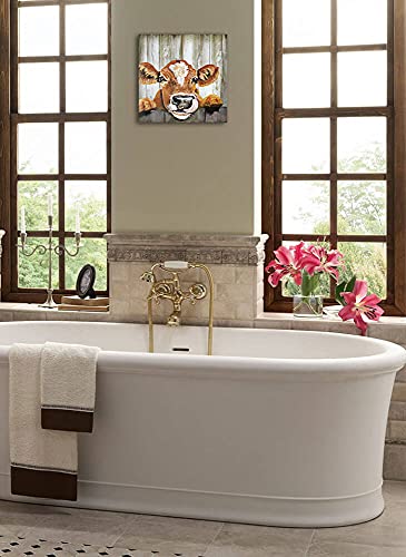 Zengdannian Farmhouse Canvas Printing Rustic Bedroom Decor Retro Cow Wall Art Home Artwork Print Used In Bathroom Office Fireplace Kitchen Dining Room Decorate Cute Watercolor (12Inchx12Inch #TOP5