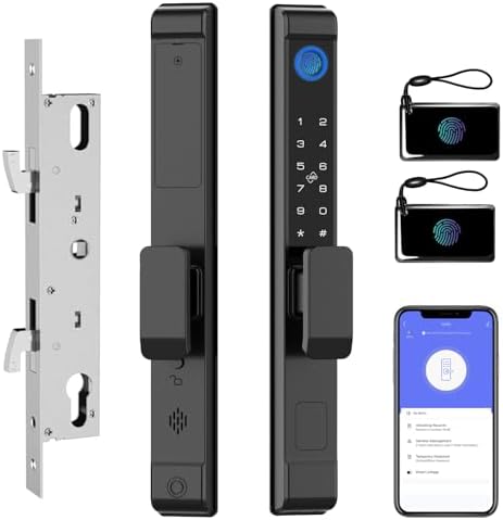 Slim Sliding Glass Door Lock 2885 Latch eLinkSmart Waterproof Keyless Mortise Smart Lock with Hook for Door Thickness 22~110mm, Aluminum Keypad Fingerprint for Patio Door Tuya App