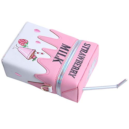 Sukutu Girls Cute Strawberry Milk Box Stylish Cross Body Purse Women Pu Phone Wallet Shoulder Handbag With Straw Decoration #TOP4