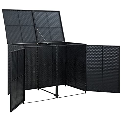 Daonanba Wheelie Bin Shed Garbage Storage Of Poly Rattan Water Resistant Trash Container Management Unit With Enclosure And Lid Or Backyards And Patios - 58.3" X 31.5" X 43.7" (Black) #TOP3