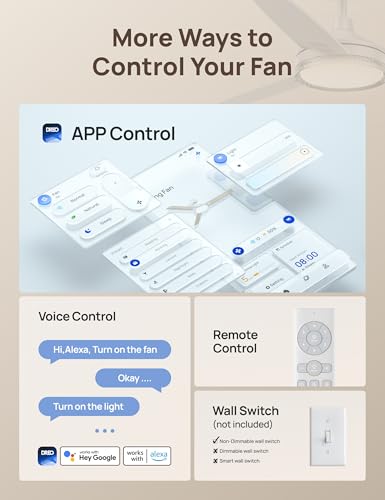 Image of DREO Smart Ceiling Fans with Lights, 52 Inch White Ceiling Fan, 12 Speeds & 3 Fan Modes, Stepless Color Tones, Dimmable LED Light, 1-12H Timer, Quiet DC Motor, Remote /APP /Alexa /Wall Switch Control