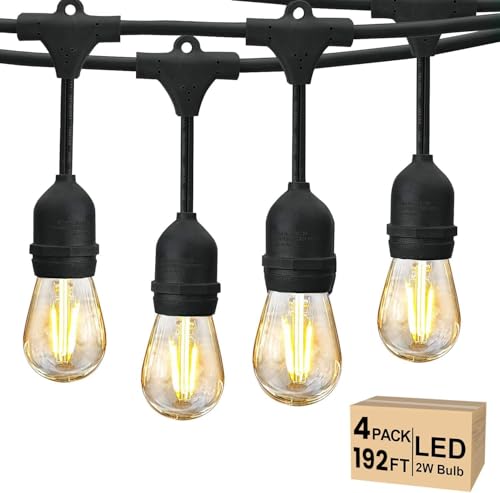 Svater 192 FT Outdoor String Lights 2W, Patio Light for Outside with 64 Antique S14 Plastic LED...