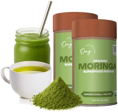 OMG! Superfoods Pure and Organic Moringa Powder – USDA Certified Moringa Oleifera, Great Source of Calcium, Iron, Vitamins A & E – 7 Oz (2 Pack)