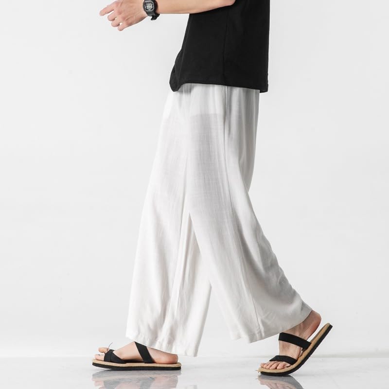 Pantalon en lin homme style chinois ample droit décontracté