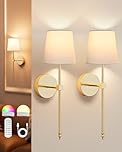 rhinowisdom Battery Operated Wall Lights Set of 2, 5200mAh Rechargeable Wall Lights, 15-Color Dimmable Magnetic Detachable Bulbs with Remote Control for Bedroom, Living Room, Hallway